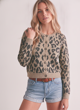 Load image into Gallery viewer, IJ-10152-LEOPARD ROUND NECK BUTTON DOWN SHORT CARDIGAN: Brown / XL
