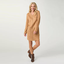 Load image into Gallery viewer, Kiley V-Neck Faux Suede Dress: Camel / S/M
