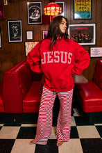 Load image into Gallery viewer, IT2594E-JESUSWT | Gingham Applique Mock-Neck Sweatshirt: Red / S/M-L/XL (3-3)
