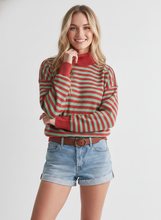 Load image into Gallery viewer, IT-10239-MOCKNECK TERRY STRIPE COTTON TOP: Red/Green / S
