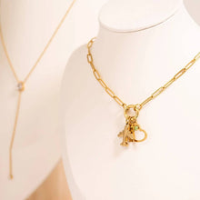 Load image into Gallery viewer, Stainless Steel Paperclip Carabiner Charm Holder Necklace: Gold / 18"+2"
