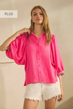 Load image into Gallery viewer, Plus Embroidered Collared And Cuffed Blouse: Sky Blue / Plus Size / 3XL
