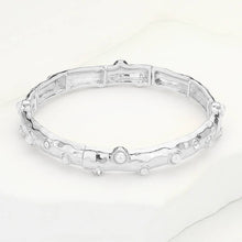 Load image into Gallery viewer, Pearl Embellished Metal Bar Beaded Stretch Bracelet: Silver
