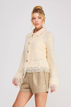 Load image into Gallery viewer, Open Knit Collared Fringe Cardigan: Ivory / S
