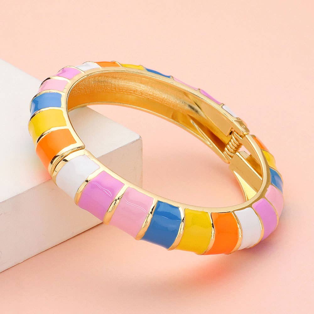 Enamel Bamboo Hinged Bangle Bracelet: Multi