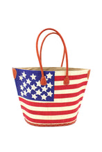 Load image into Gallery viewer, American Flag Small Straw Tote Bag
