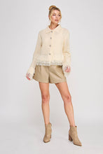 Load image into Gallery viewer, Open Knit Collared Fringe Cardigan: Ivory / M
