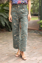 Load image into Gallery viewer, 37178 Gold Button Abstract Velvet Jaquard Wide Leg Pants: Olive / M
