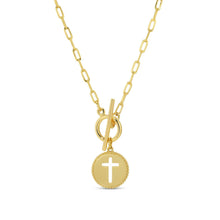 Load image into Gallery viewer, Cross Paperclip Toggle Necklace: Gold
