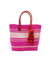 Load image into Gallery viewer, Cabrillo Sisal Basket Bag : Fuchsia with Natural Pom
