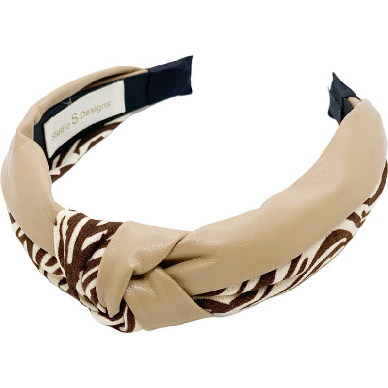 Tan Faux Leather Tiger Striped Headband