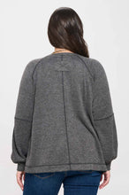 Load image into Gallery viewer, PLUS SPLIT NECK LONG SLEEVE RAGLAN KNIT TOP: CHARCOAL
