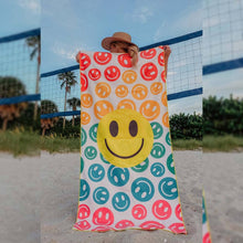 Load image into Gallery viewer, Happy Face Repeat Pattern Beach Quick Dry Towel: OS / Rainbow
