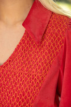 Load image into Gallery viewer, 36929 Collared V-Neck Smocked Yoke Top: Red / M
