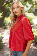 Load image into Gallery viewer, 36929 Collared V-Neck Smocked Yoke Top: Red / M
