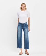 Load image into Gallery viewer, MID RISE MEDIUM DARK WASH RAW HEM WIDE JEANS vervet

