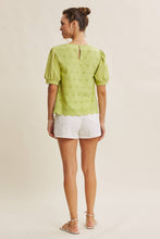 Load image into Gallery viewer, Lime Blossom Eyelet Puff Sleeve Top

