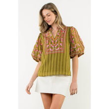 Load image into Gallery viewer, Embroidered Puff Sleeve Textured Top/THML
