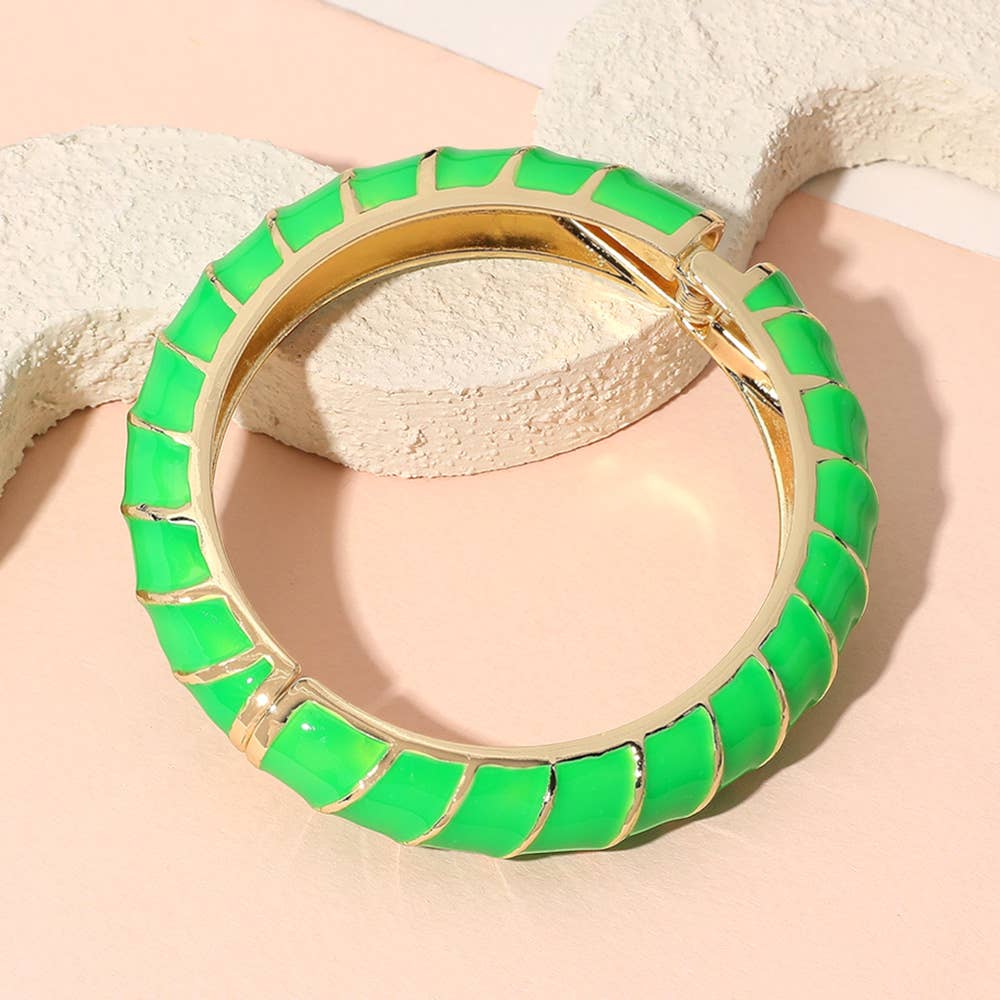 Enamel Spiral Hinged Bangle Bracelet
: Green