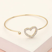 Load image into Gallery viewer, CZ Stone Paved Open Heart Accented Bangle Bracelet
: Gold
