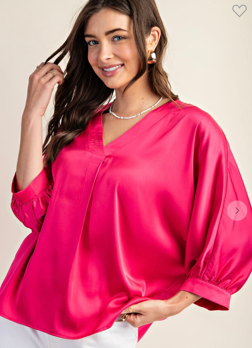 Satin V-Neck Loose Fit Blouse