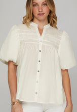 Load image into Gallery viewer, 1/2 SLEEVE STAND NECK PINTUCK DETAIL WOVEN TOP
