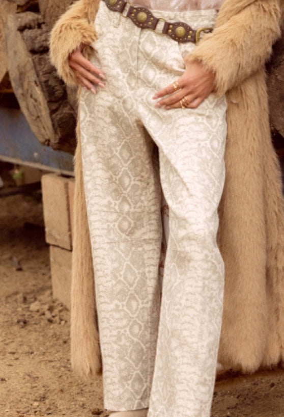 Cotton Twill Snake Print Barrel Pants