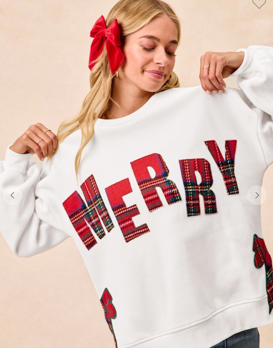 /Merry Side Bow Patches Sweatshirt
