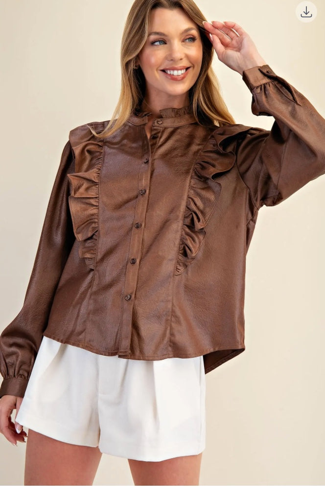 /Ruffle Button Down Shirt