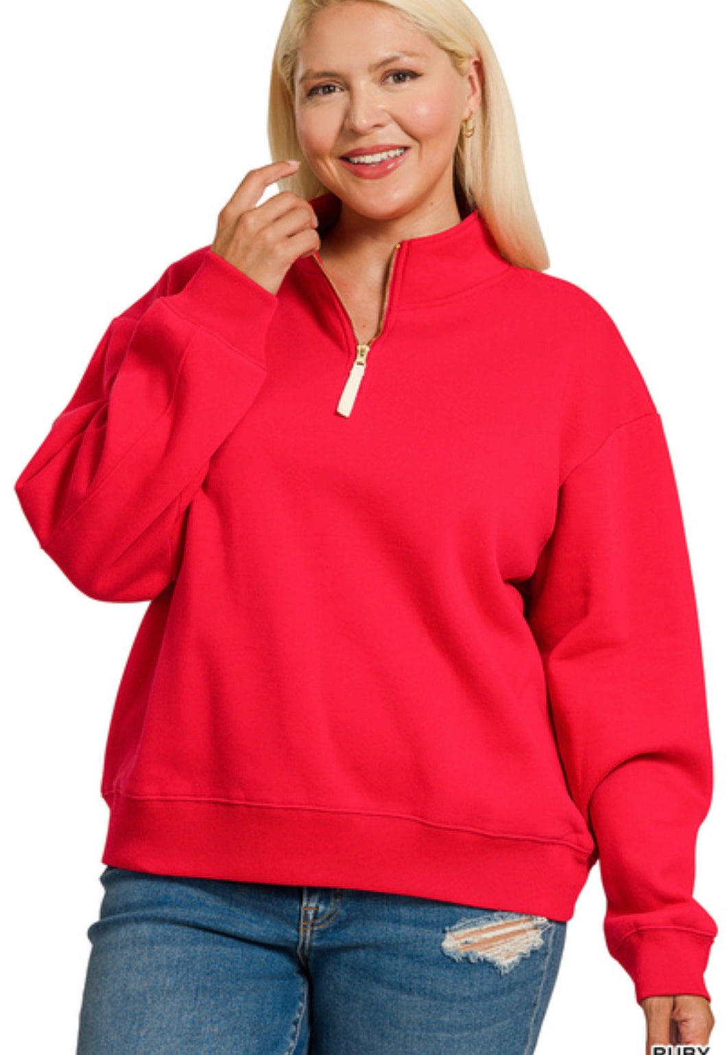 PLUS FLEECE HALF ZIP SWEATSHIRT