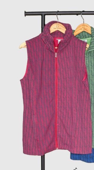 FRENCH TERRY HERRINGBONE PRINT ZIP UP VEST