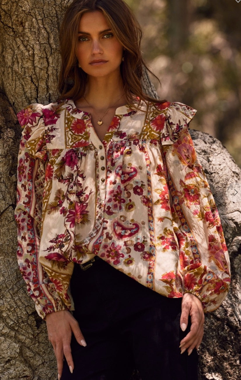Plus Floral Printed Peasant Blouse