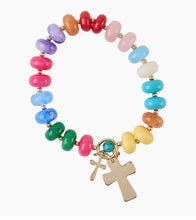 Load image into Gallery viewer, Beaded Cross Charm Stretch Bracelet
