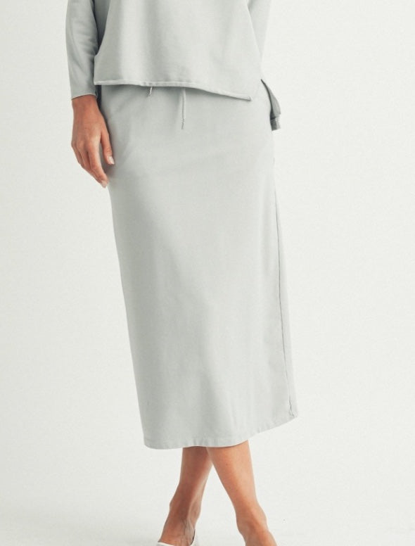 Drawstring Slit Midi Skirt
