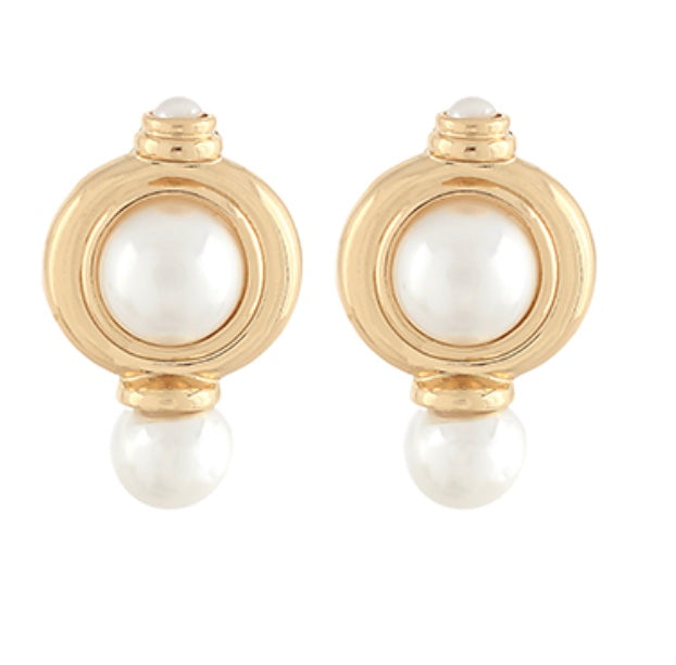GS Dome Shape & Pearl Earrings