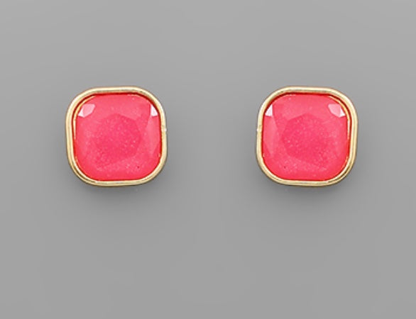 13mm Glass Square Bead Earrings