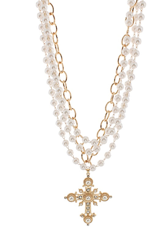 Byzantine Cross Pearl Necklace