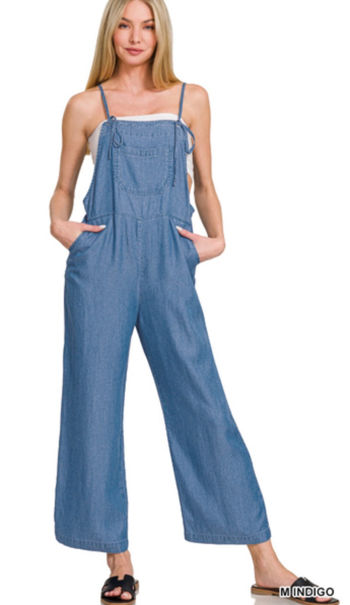 LYOCELL ADJUSTABLE STRAP ENZYME WASHED JUMPSUIT