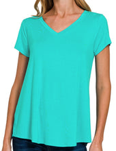 Load image into Gallery viewer, RAYON SHORT SLEEVE V-NECK ROUND HEM TOP
