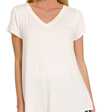 Load image into Gallery viewer, RAYON SHORT SLEEVE V-NECK ROUND HEM TOP
