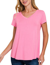 Load image into Gallery viewer, RAYON SHORT SLEEVE V-NECK ROUND HEM TOP
