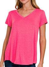 Load image into Gallery viewer, RAYON SHORT SLEEVE V-NECK ROUND HEM TOP
