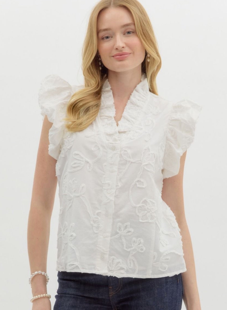 White Flutter Sleeve Top
