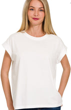 Load image into Gallery viewer, Round Neck Folded Short Sleeve T-shirt
