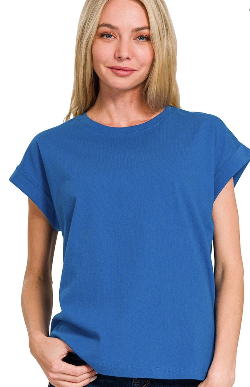 Round Neck Folded Short Sleeve T-shirt