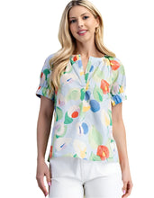 Load image into Gallery viewer, Floral Split Neck Top with Elastic Banded Sleeves
