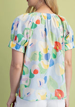 Load image into Gallery viewer, Floral Split Neck Top with Elastic Banded Sleeves
