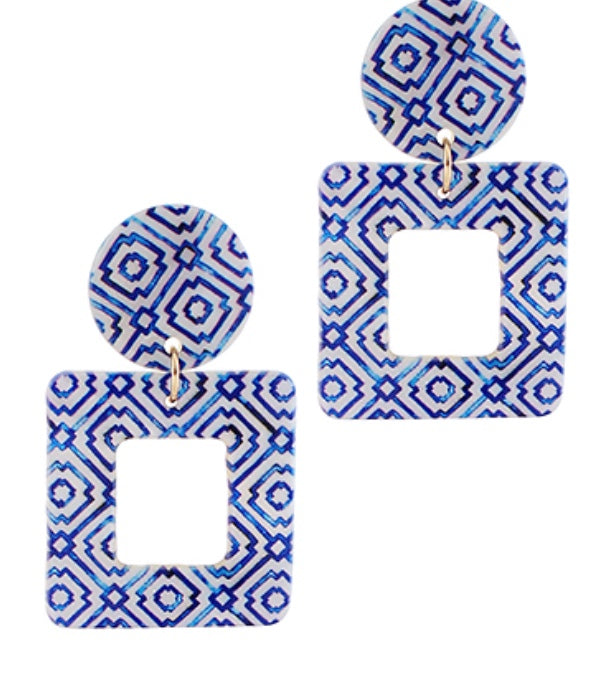 Disk & Open Square Santorini MOP Earrings