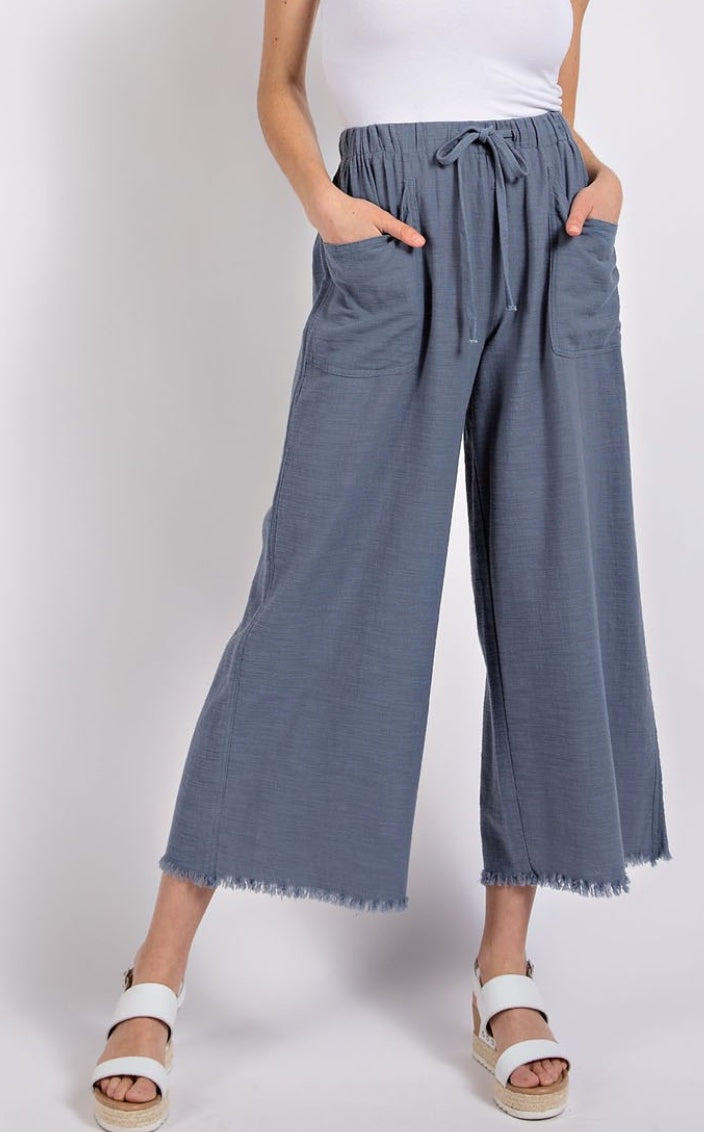 Frayed Wide Leg Pants with Pockets