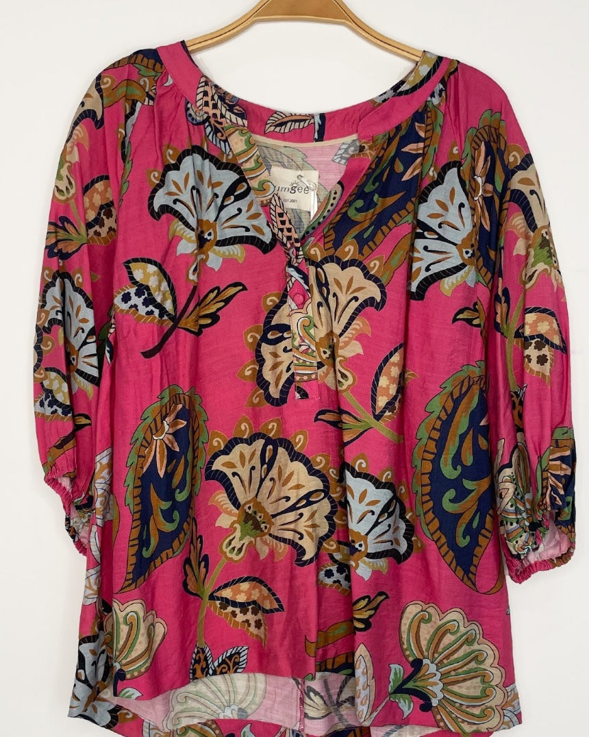 Curvy Boho Paisley Puff Sleeve Blouse